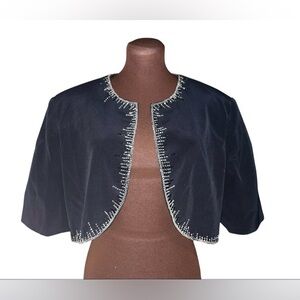 JOVANI Formal Black Cropped Bolero Jacket with Crystal Bead Sequins Size Large